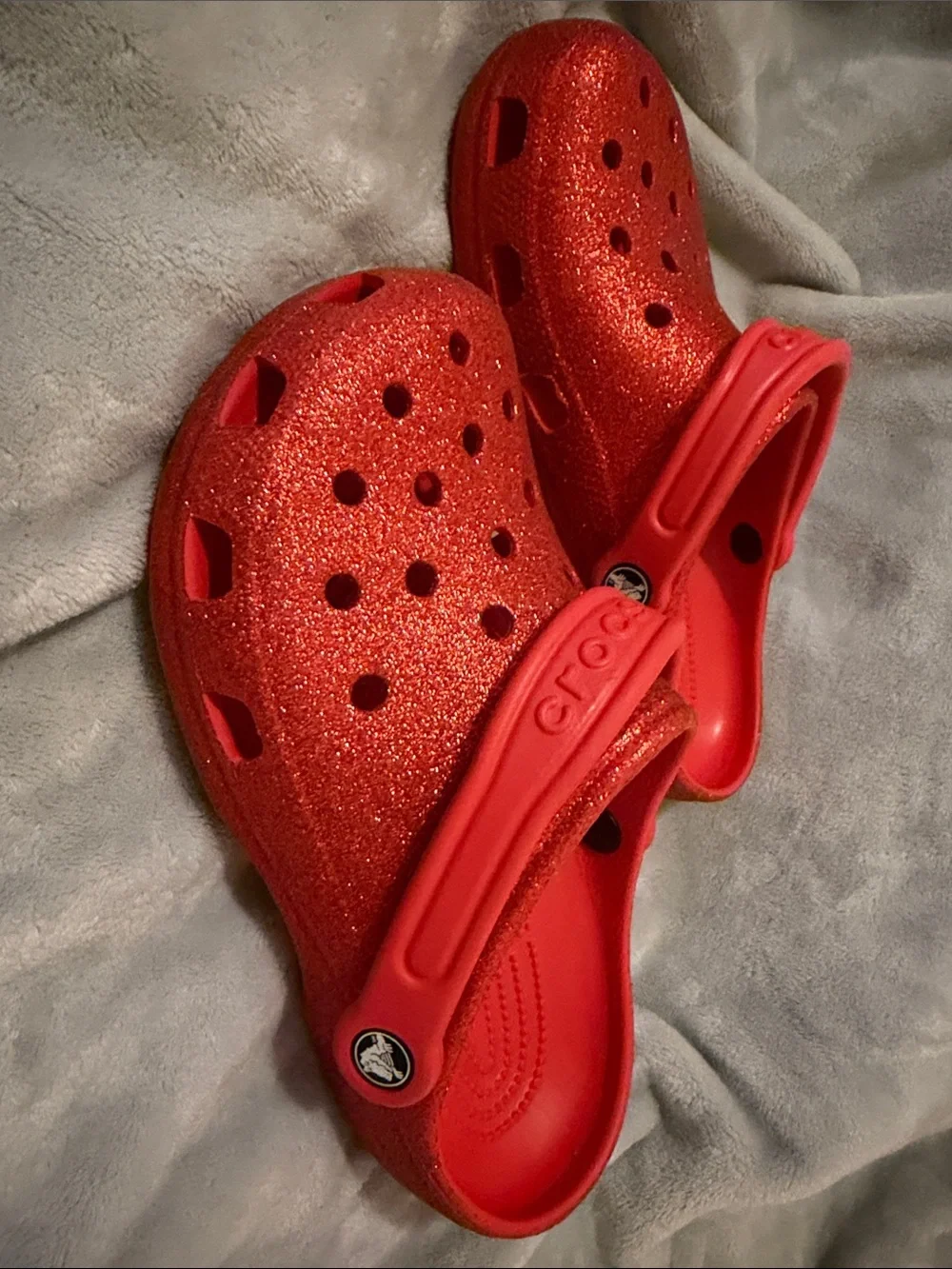 CROCS Kids Classic Glitter Clogs in Red